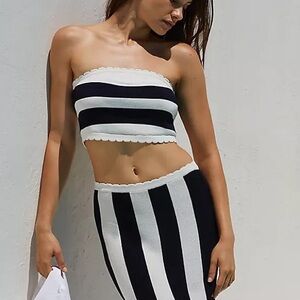 New Blue and White by Anthropologie "Mandy" Striped Strapless Top Sz Medium